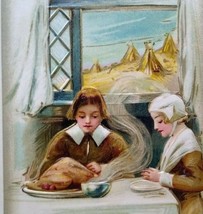 John Winsch Thanksgiving Postcard Pilgrims Home Antique Original Embossed 1910  - £16.33 GBP