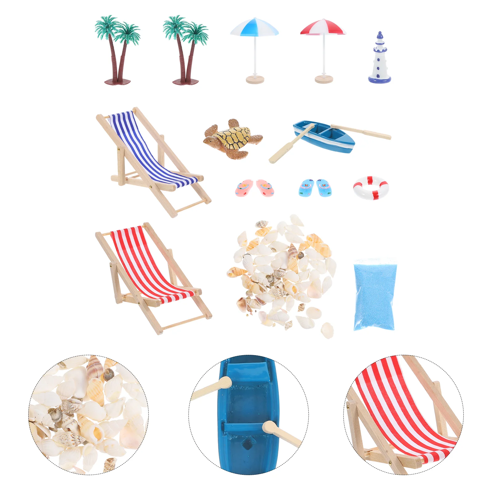 Mini Beach Suit Sand &amp; Toys Kids Pretend Play Micro Style Decor Shell Summer - £12.41 GBP