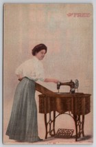Woman Advertising Free Brand Sewing Machine c1910 Postcard X27 - $9.95