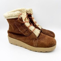 Vintage Thom Mcan Suede Leather Boots Size 8 Ankle Sherpa Lined Wedge - £31.96 GBP