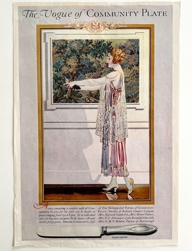 Oneida Silver Plate Beautiful Woman 1920s Advertisement Lithograph Art HM1A Item image 2