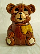 Vintage Hand Painted Bear Honey Pot w/Honey Stick 1982 Houston Foods 3 Pc. Set - £9.03 GBP