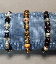 Art Glass Beaded Stretch Bracelets (Lot of 3) Fashion Jewelry Stretchy B... - $15.84