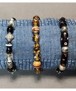 Art Glass Beaded Stretch Bracelets (Lot of 3) Fashion Jewelry Stretchy B... - £12.46 GBP