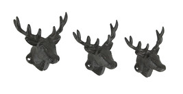 Zeckos Set of 3 Rustic Brown Deer Head Decorative Wall Hooks Lodge Decor - £29.20 GBP
