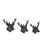 Zeckos Set of 3 Rustic Brown Deer Head Decorative Wall Hooks Lodge Decor - £29.18 GBP
