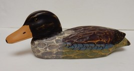 Solid Wood Duck Decoy Hand Carved Glass look Eyes - $79.81