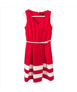 Leslie Fay Red/Orange &amp; White Belted Lined Fit &amp; Flare Women&#39;s Dress Size 8 - $20.54 CAD