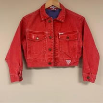 Vintage Y2K 80s 90s Guess Red Cropped Jean Jacket Women’s 8 Summer Oversized - £114.33 GBP