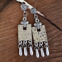 Long Boho Earrings, Silver tribal earrings, Handmade designer earrings (E299) - £10.45 GBP