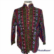 Tribes for Her Vintage Tribal Abstract print poplin button down shirt me... - $27.41