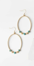 Plunder Earrings (New) Oval Dangel Set In Gold W/ Teal Accents - 2.75&quot; Drop - £12.84 GBP