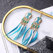 Hippie Women&#39;s Round Carved Alloy Beads Long Tassel Dangle Earrings Boho Indian  - £7.32 GBP