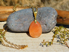 Peach Aventurine Brass Pendant Necklace for Vitality Inner Joy and Expression - £20.44 GBP