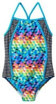 Girls Swimsuit Speedo Racerback 1 Pc Blue Multi Geo Bathing Suit $44-sz 12 - £16.35 GBP