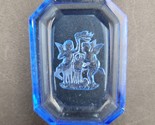 Rectangular Czech Blue Glass Open Salt Cellar Intaglio Cherub Angels Design - $9.89