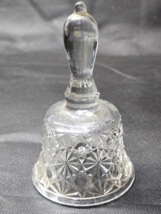 Vintage MOSSER GLASS Ohio 5.25&quot; Crystal Clear DAISY &amp; BUTTON Bell With C... - $8.78