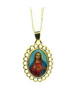 Sacred Heart of Jesus Medal Corazon de Jesus Gold Plated Pendant Necklace - $20.20 CAD