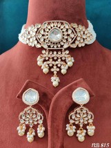 VeroniQ Trends-Victorian Moissanite Polki Choker Necklace With Pearls-Bridal - £155.91 GBP
