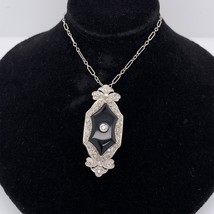Platinum Genuine Natural Black Onyx and Diamond Pendant (#J5628) - £2,029.96 GBP