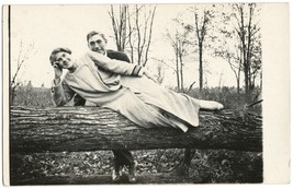 1904-18 RPPC Photo Postcard of an Young Couple on Fallen Tree. Nice, Unp... - £7.44 GBP