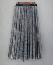 Black Polka Dot Pleated Tulle Skirt Outfit Women Custom Size Tulle Midi Skirt image 5