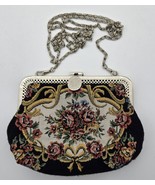 Floral Tapestry Evening Purse 6x7 Baroque Roses Bows Metal Frame Bag Hon... - €25,57 EUR