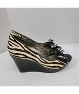 Bandalino Wedge Heels Women&#39;s Size 10 Black &amp; Cream Zebra Print Peep Toe - £12.87 GBP