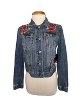 Blue jeans jacket with flower embroidery size  petite large   - £23.06 GBP