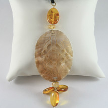 SOLID 18K YELLOW GOLD PENDANT, AZTEC STYLE, AMBER, CITRINE, MADE IN ITALY - $344.20