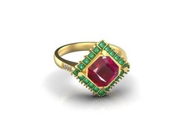 18K Gold 4ct Pear Cut Emerald &amp;Diamond Engagement Wedding Handmade Gift Ring - £2,024.07 GBP