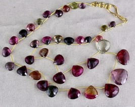 Multi Water Melon Tourmaline Heart Tear Drops 189 Cts Gemstone Beads Necklace - £1,670.65 GBP
