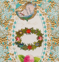 1850&#39;s Victorian WOOD Gold &amp; White Lace, Scrap Valentine W/ Original Env... - $175.00