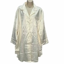 Kim Rogers Silky Nightgown Sleep Shirt Ivory White Floral Long Sleeve Button 1X - £23.69 GBP