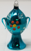 MCM Christmas Ornament Amphora Glass Blue Floral Handles Vintage - £22.71 GBP
