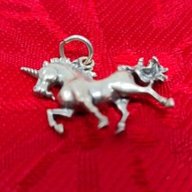 925 Stirling Silver Unicorn Charm For Bracelets Or Necklaces New Vtg 3D - $9.98