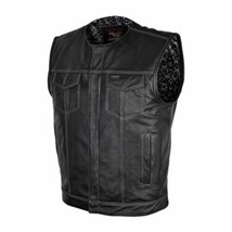 Men&#39;s Leather Club Vest Zipper and Snap Closure Gun Pocket w/ Paisley Liner Vest - £102.22 GBP+