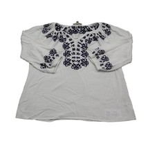 Kenar Shirt Womens M White Black Half Sleeve Embroidered Boho Blouse - £17.99 GBP