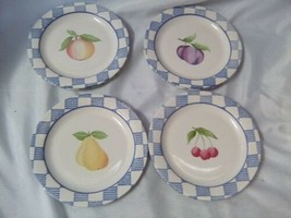 Pfaltzgraff Hopscotch Fruit Round 9&quot; Plates Set of 4 Farmhouse 1993-1999 Retired - $23.66