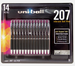 NEW~14 Uni-Ball 207 Retractable Roller Ball Vibrant Gel Pens~Medium Point~Black - £15.99 GBP