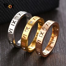 VNOX Elegant 304 Stainless Steel Roman Numeral Theme Ring - Ladies / Women, CZ - £11.18 GBP+