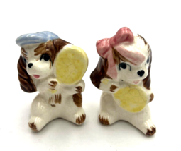 Salt Pepper Shakers Dogs Playing Tennis ~ Japan Anthropomorphic Retro Kitsch - £7.85 GBP