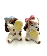 Salt Pepper Shakers Dogs Playing Tennis ~ Japan Anthropomorphic Retro Ki... - £7.81 GBP