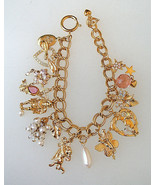KIRKS FOLLY Gold-tone 13 Charms BRACELET 7 1/2&quot; to 9&quot;-hearts cherub ange... - $65.00