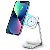 2-In-1 Foldable Magnetic Wireless Charger Stand With Magsafe Charging Station Fo - £52.40 GBP