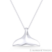 Whale Fin / Dolphin Tail 925 Sterling Silver Luck Charm Pendant &amp; Cable Necklace - £10.88 GBP+