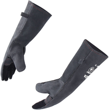 Fireplace Gloves Fire Heat Resistant: Grey 16IN - Fireproof Leather for Fireplac - £21.00 GBP