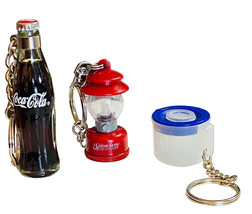 Tupperware Pitcher Coleman Lantern &amp; Coca-Cola  Famous Brand Keychains Key Ring - $11.29