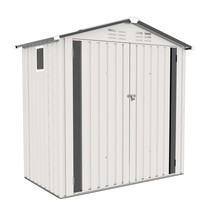 6x3.5ft Metal Garden Tool Shed - Peaked Roof, Waterproof &amp; Lockable White - $267.99