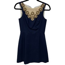 Lilly Pulitzer Wythe Navy Embellished Gold Beaded Shift Dress Size 00 - £35.06 GBP